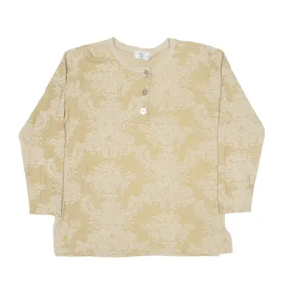 VALENTINO 1/4 Button Up Eastern Inspired Patterned Jumper Gold Tight Knit Womens M