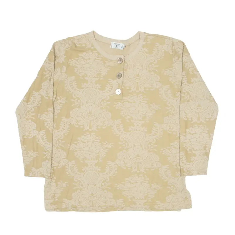 VALENTINO 1/4 Button Up Eastern Inspired Patterned Jumper Gold Tight Knit Womens M