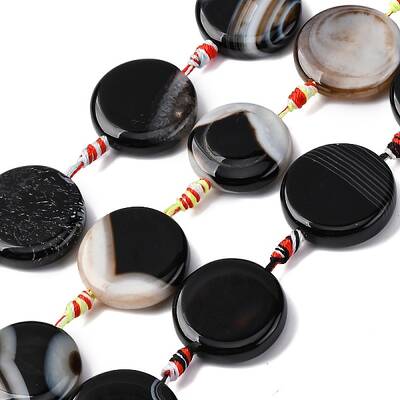 Natural Striped Agate/Banded Agate Coin Beads Strands