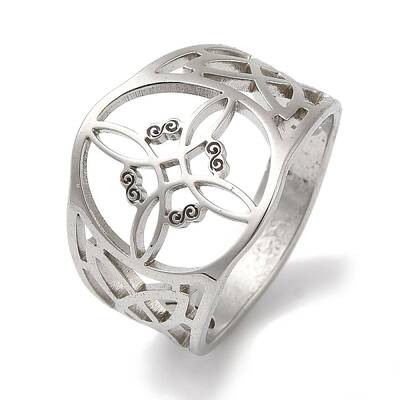 Non-Tarnish 304 Stainless Steel Hollow Witch Knot Wide Finger Rings for Women