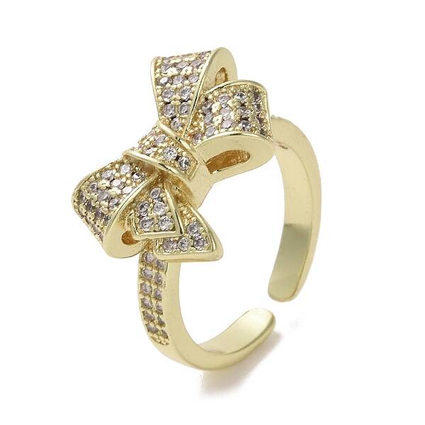 Brass Micro Pave Cubic Zirconia Open Cuff Ring