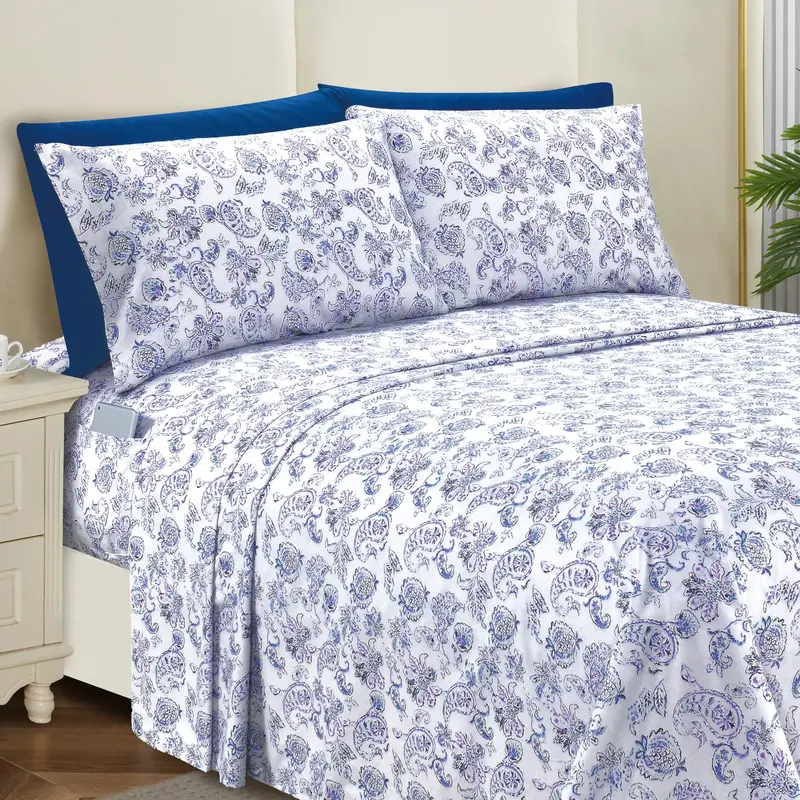 Elegant Comfort 6-Piece Paisley Print Sheet Set - Hotel-Quality Softness with Double-Sided Smart Pockets