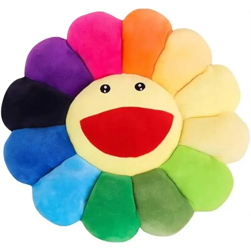 Smile Face Plush Rainbow Pillow, Sunflower Indie Decor Plush Pillow Soft & Comfortable Flower Floor Pillow for Home Reading B...