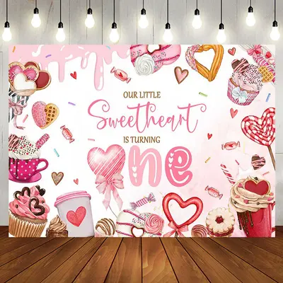 Aperturee Pink Dessert Little Sweetheart 1St Birthday Backdrop | Happy Birthday Backdrop | Birthday Party Decorations | Diy B...