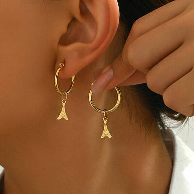 Delicate Iron Tower Stainless Steel Hoop Earrings