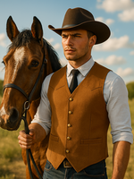 Men's Suede Leather Vest Vintage Cowboy Style Sleeveless Jacket Slim Fit Wedding Waistcoats