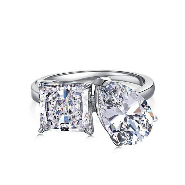 Square & Teardrop Rhodium Plated 925 Sterling Silver Micro Pave Cubic Zirconia Finger Rings for Women