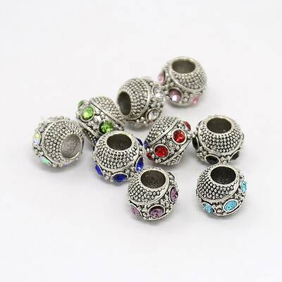 Antique Silver Zinc Alloy Pave Grade A Rhinestone European Beads