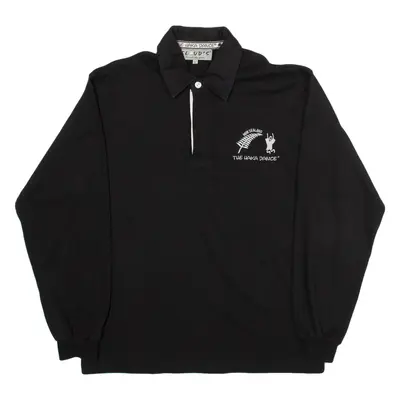 CLOUDS The Haka Dance Mens Polo Shirt Black Long Sleeve L