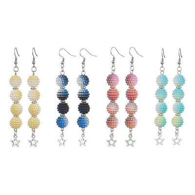 4 Pairs 4 Colors Waxberry Round Acrylic Beaded Dangle Earring Sets