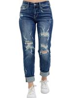 Judy Blue Mid Rise Cuffed Destroy Boyfriend Jeans - Plus & Regular Size