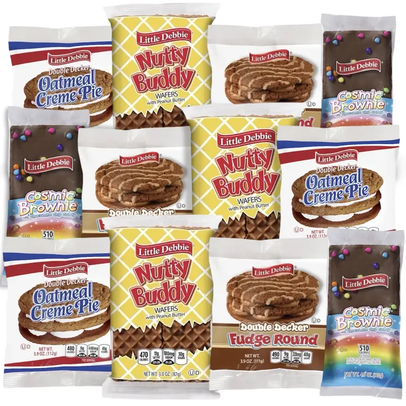12 Pack Little Debbie Variety, Cosmic Brownie, Oatmeal Doubler Decker, Fudge Doubler Decker and Nutty Buddy, Single Serve Pac...