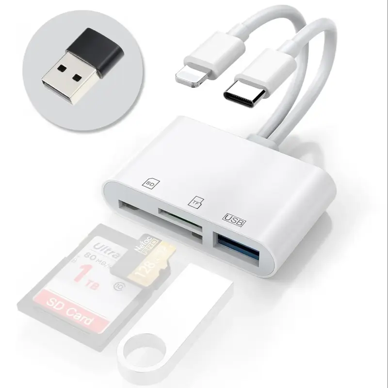 Spring Type-C To SD/TF/USB OTG Card Reader With Type-C to USB Adapter, Instant Data Transfer Card Reader, USB HUB Adapter For...