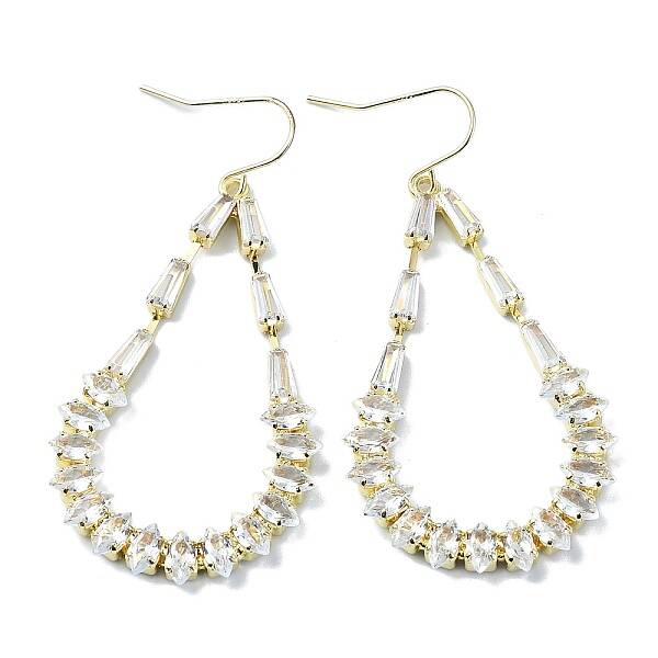 Teardrop Brass Micro Pave Cubic Zirconia Dangle Earrings