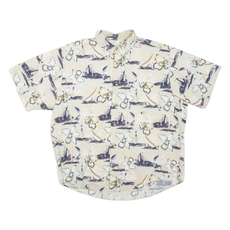 CROSSINGS Mens Hawaiian Shirt Beige Crazy Pattern L
