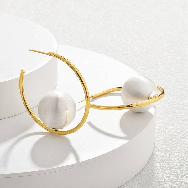 Round Two Tone Brass Stud Earrings for Women