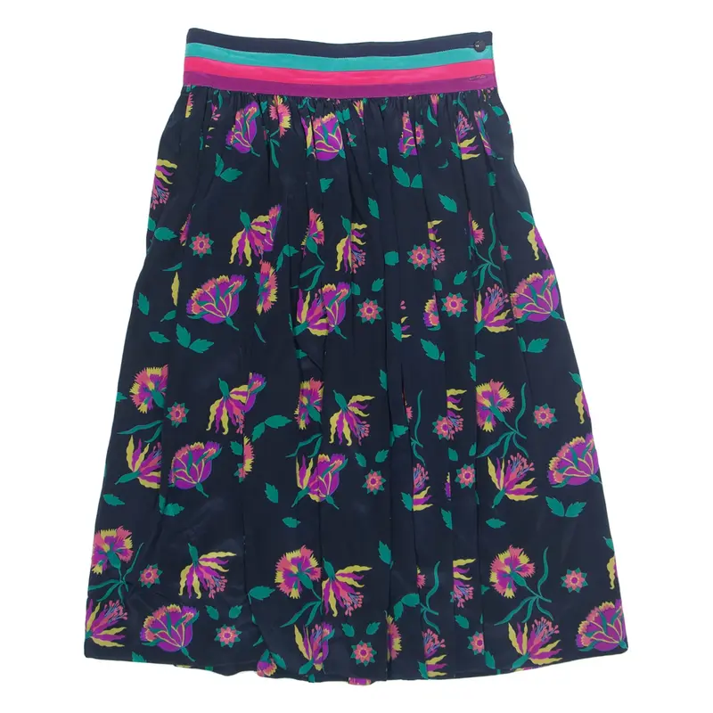 ESCADA Womens A-Line Skirt Black Knee Length Silk 90s Floral UK 10