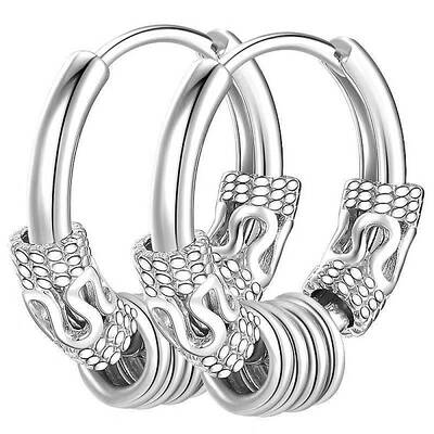Non-Tarnish 304 Stainless Steel Beaded Hoop Earrings