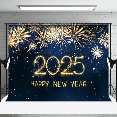 Navy Blue Dazzling Happy New Year Party Backdrop - Aperturee
