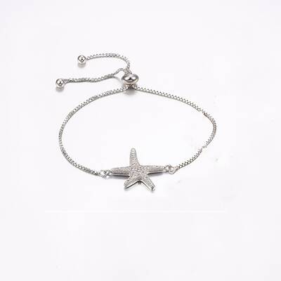 Clear Cubic Zirconia Starfish/Sea Stars Link Silder Bracelets