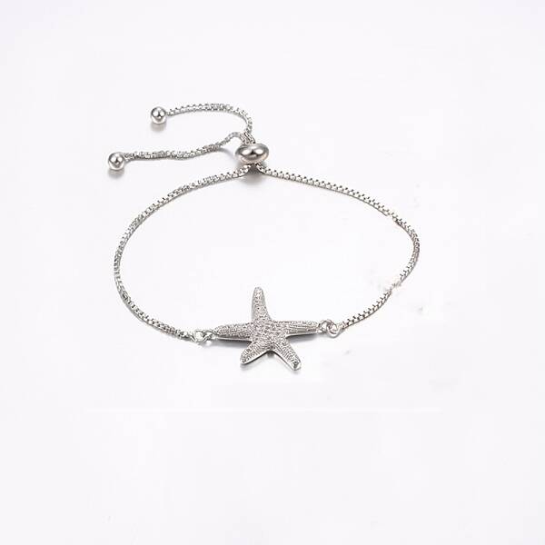 Clear Cubic Zirconia Starfish/Sea Stars Link Silder Bracelets