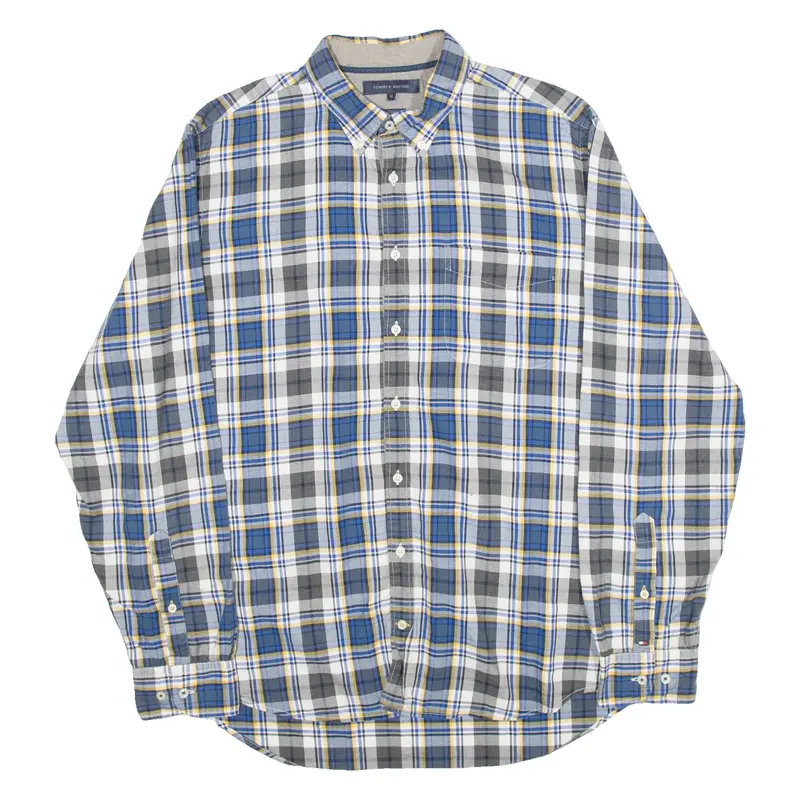 TOMMY HILFIGER New York Fit Mens Shirt Blue Check Long Sleeve XL