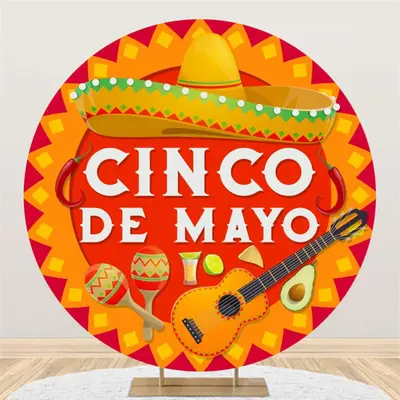 Round Cinco De Mayo Guitar Mexican Fiesta Backdrop - Aperturee