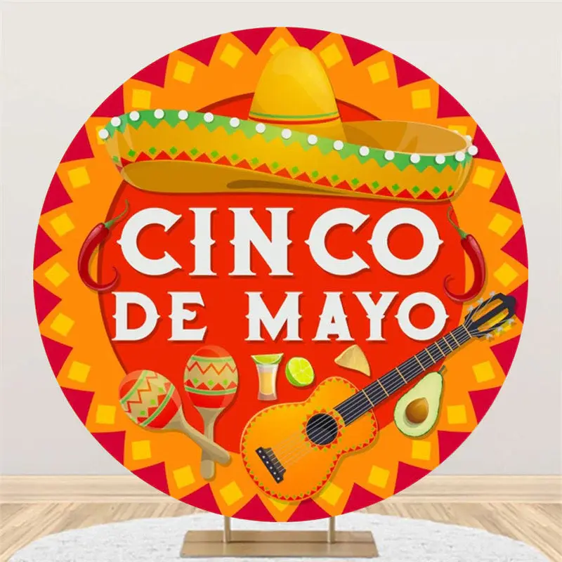 Round Cinco De Mayo Guitar Mexican Fiesta Backdrop - Aperturee