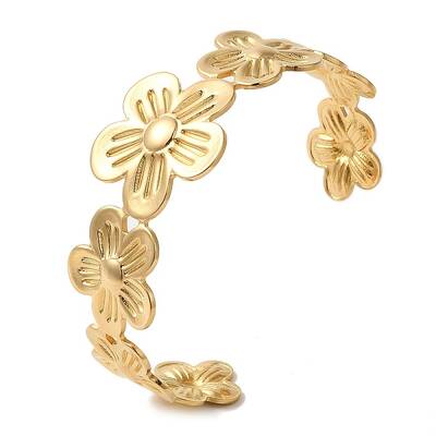 Stainless Steel Flower Open Cuff Bangles for Women