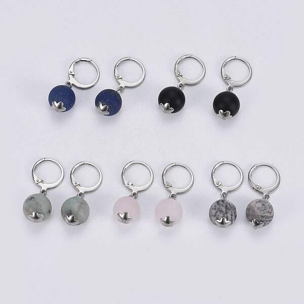 Natural Gemstone Leverback Earrings