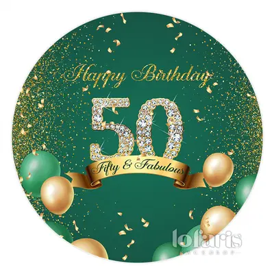Aperturee Green Happy Fifty And Fabulous Round Birthday Backdrop | Birthday Backdrop Ideas | Circle Backdrops For Birthday | ...