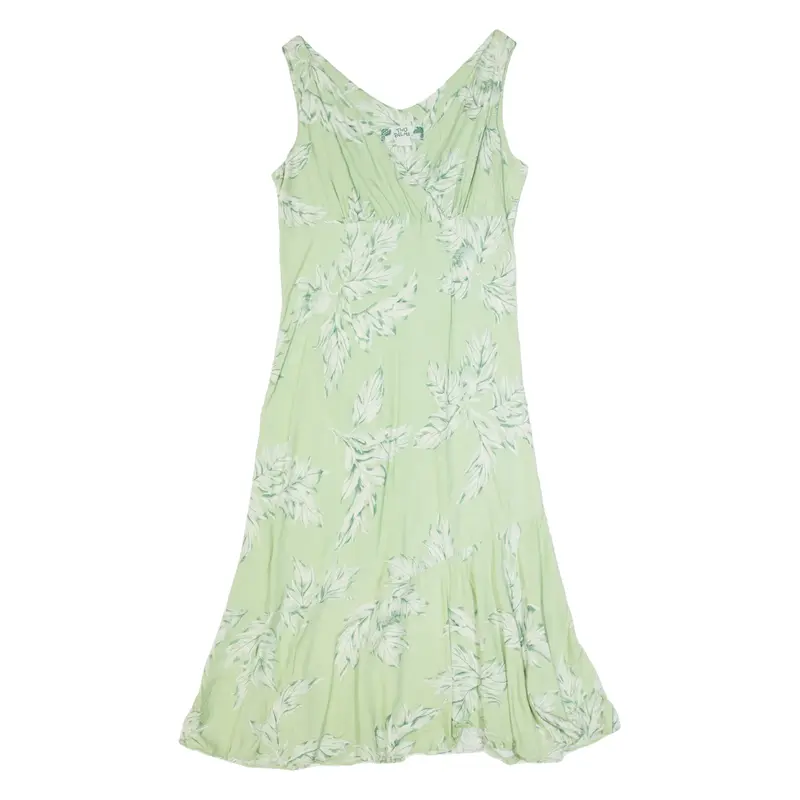 TWO PALMS Womens Day Dress Green 90s Floral Sleeveless Long L