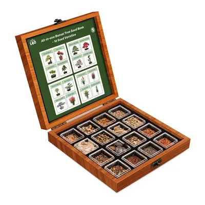 LUSH&DEW All-in-One Bonsai Tree Seed Bank - 16 Seed Varieties (USDA Zone 7-9) Garden Plants Box Boxes Cover Organiser Plastic...