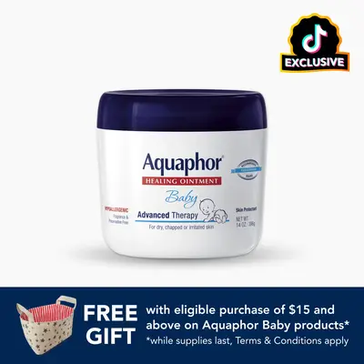 Aquaphor Baby Healing Ointment Advanced Therapy Skin Protectant, Dry Skin and Diaper Rash Ointment, 14 Oz Jar