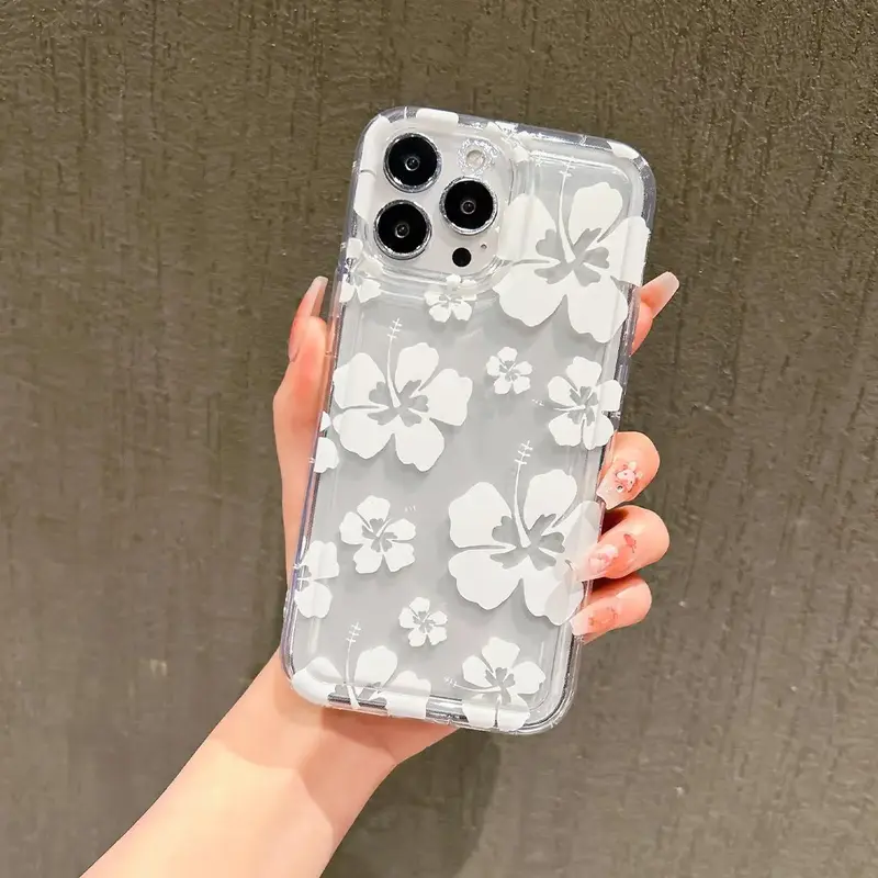 Flower Pattern Clear Phone Case, Decorative Phone Protector Cover, Phone Accessories Compatible With iPhone 11 12 13 14 15 Pl...
