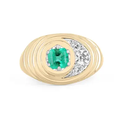 10K Gold Asscher Cut Emerald & Natural Diamond Custom Engagement Ring for Men H-I Color VS-SI Clarity 3EX