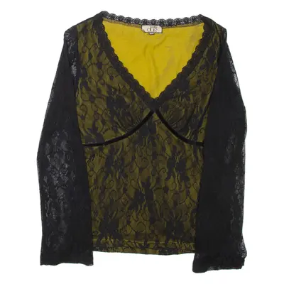 VESTINO DUE Lace Womens Top Black V-Neck Long Sleeve M