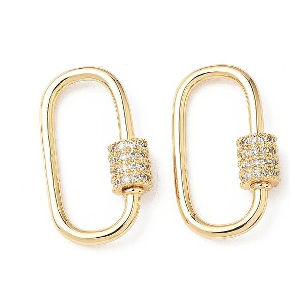 Brass Micro Pave Clear Cubic Zirconia Screw Carabiner Lock Charms