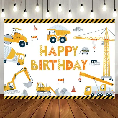 Toy Construction Truck Birthday Backdrop For Boy - Aperturee