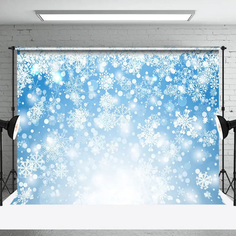 Aperturee Blue White Dense Snowflake Winter Scene Backdrop