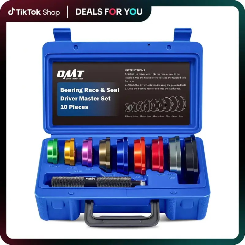 【Fall Deals For You】OMT 10pc Bearing Press Kit, Bearing Race and Seal Driver Set with Seal Driver and 9 Bearing Adapters,...