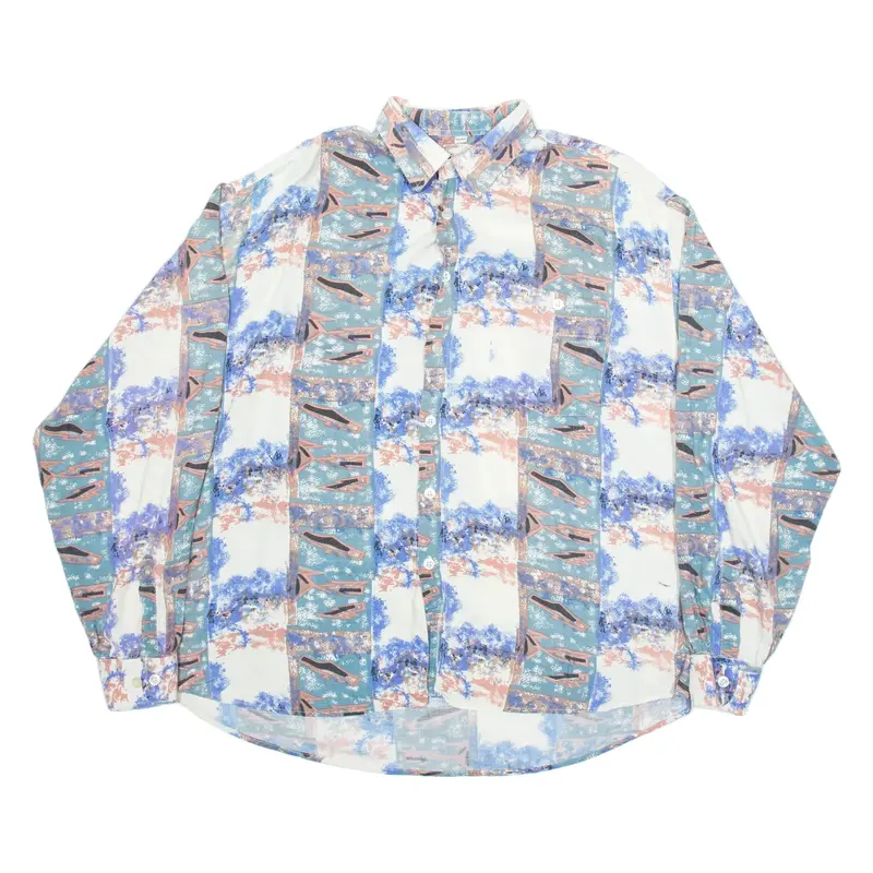 HENRY MORELL Mens Shirt Blue Crazy Pattern Long Sleeve 3XL