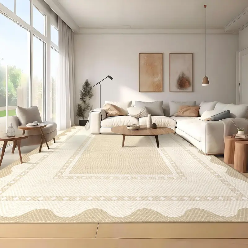 Garvee Washable Area Rug 10x13 Modern Neutral Border Pattern Non-Slip Stain-Resistant Polyester Low Pile Soft Foldable Living...