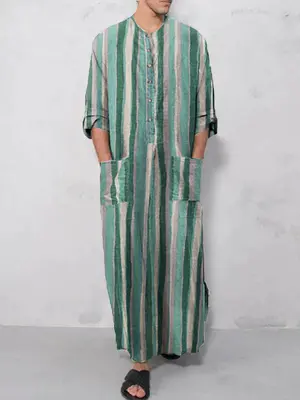 Long-sleeve One-piece Shirt, Green / 5XL