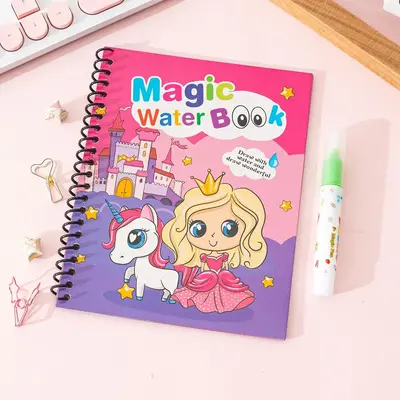Cartoon Graphic Magic Water Book with Random Color Pen, Magic Water Drawing Painting Book for Kids, Art Supplies for Students