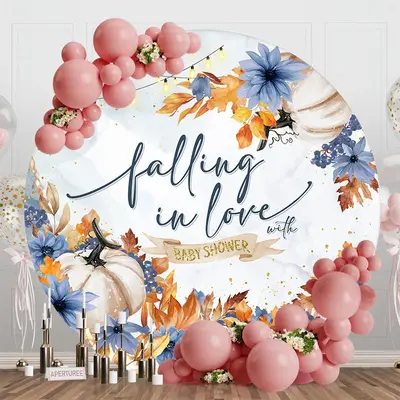 Aperturee Falling In Love Autumn Round Baby Shower Backdrop - Aperturee