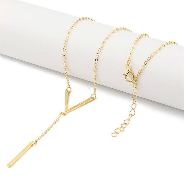 Alloy V Shaped Tassel Pendant Cable Chain Necklaces for Women