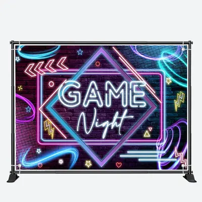 Game Night Neon Light Brick Wall Dance Backdrop - Aperturee