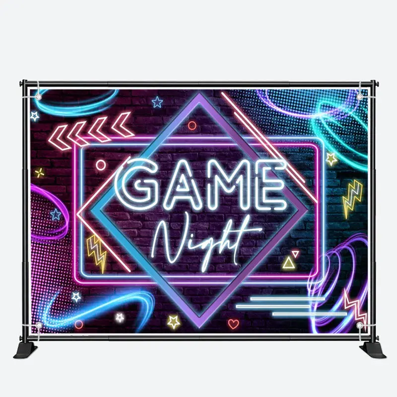 Game Night Neon Light Brick Wall Dance Backdrop - Aperturee