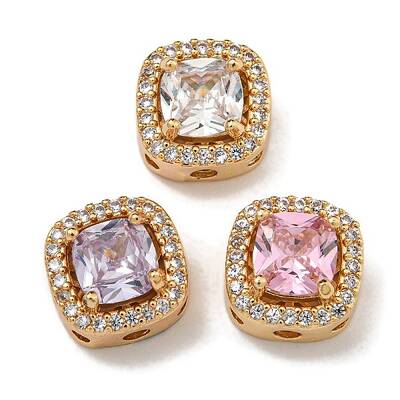 Brass Micro Pave Cubic Zirconia Beads